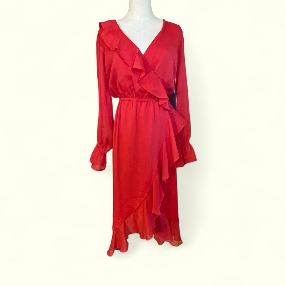 Chelsea 28 NWT size small red long‎ sleeve ruffled midi dress